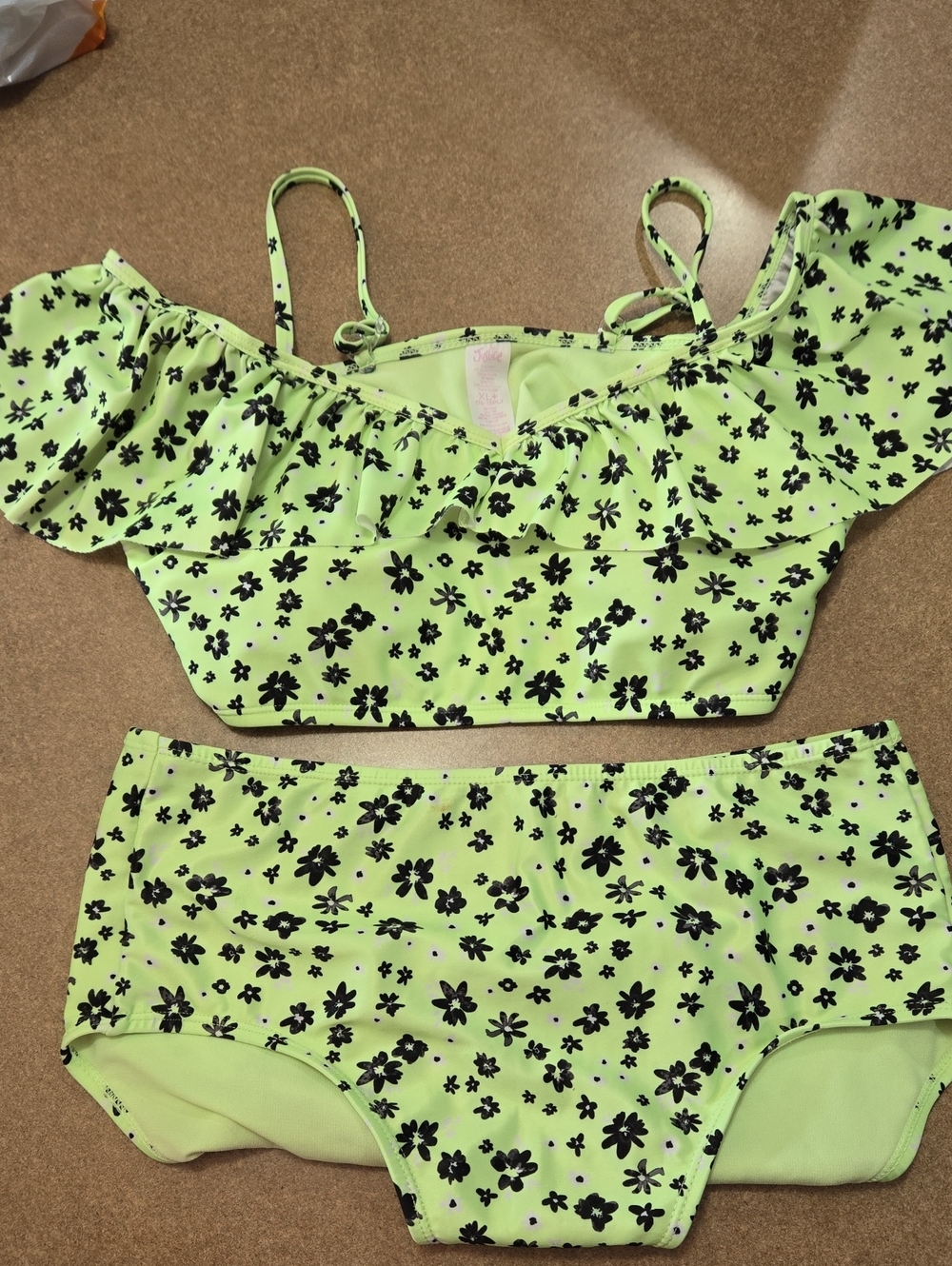 Justice Lime Green & Black Floral Ruffle Two-Piece Kids Bikini